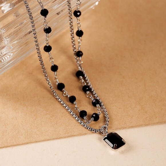 Gothic Boho Crystal Necklace Layered Black Choker Jewelry Gift for Women - Picture 6 of 7